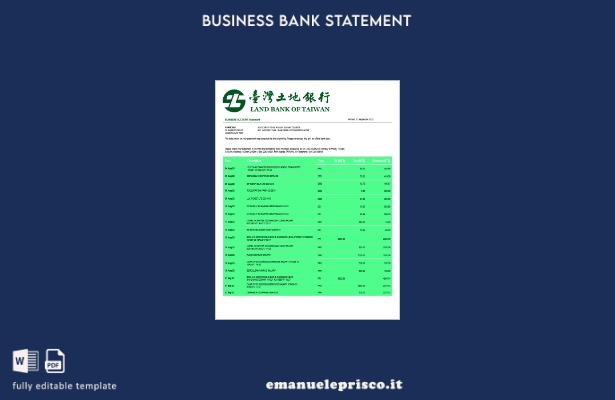 stile verificato Estratto conto aziendale della Land Bank of Taiwan Modello Word